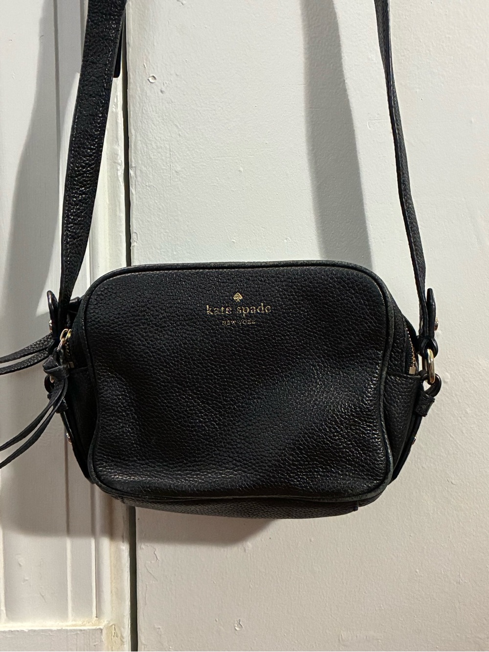 kate spade Black Pebbled Leather Crossbody with Gold Logo
